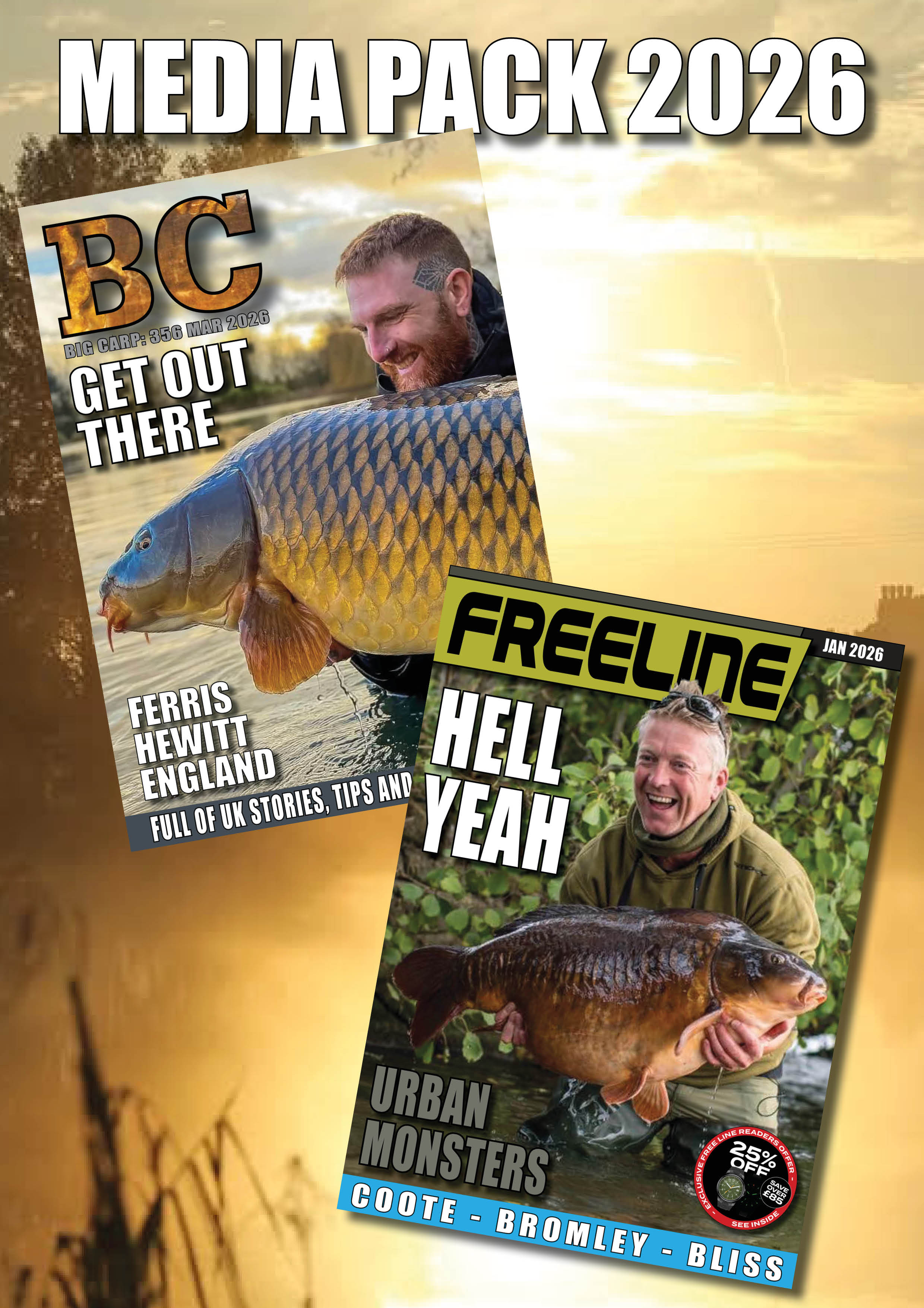 Big Carp Magazine 2026 media pack cover featuring Big Carp and Free Line magazine covers